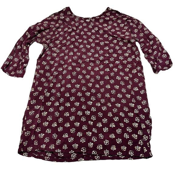 Old Navy Dress Womens Size Large L Burgundy Floral All Over Print 100% Rayon - Picture 2 of 9